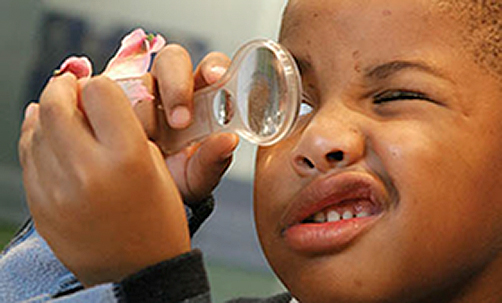 student and magnifying glass